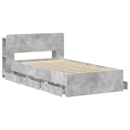 Bedframe met opslag Betongrijs 75 x 190 cm Bewerkt hout