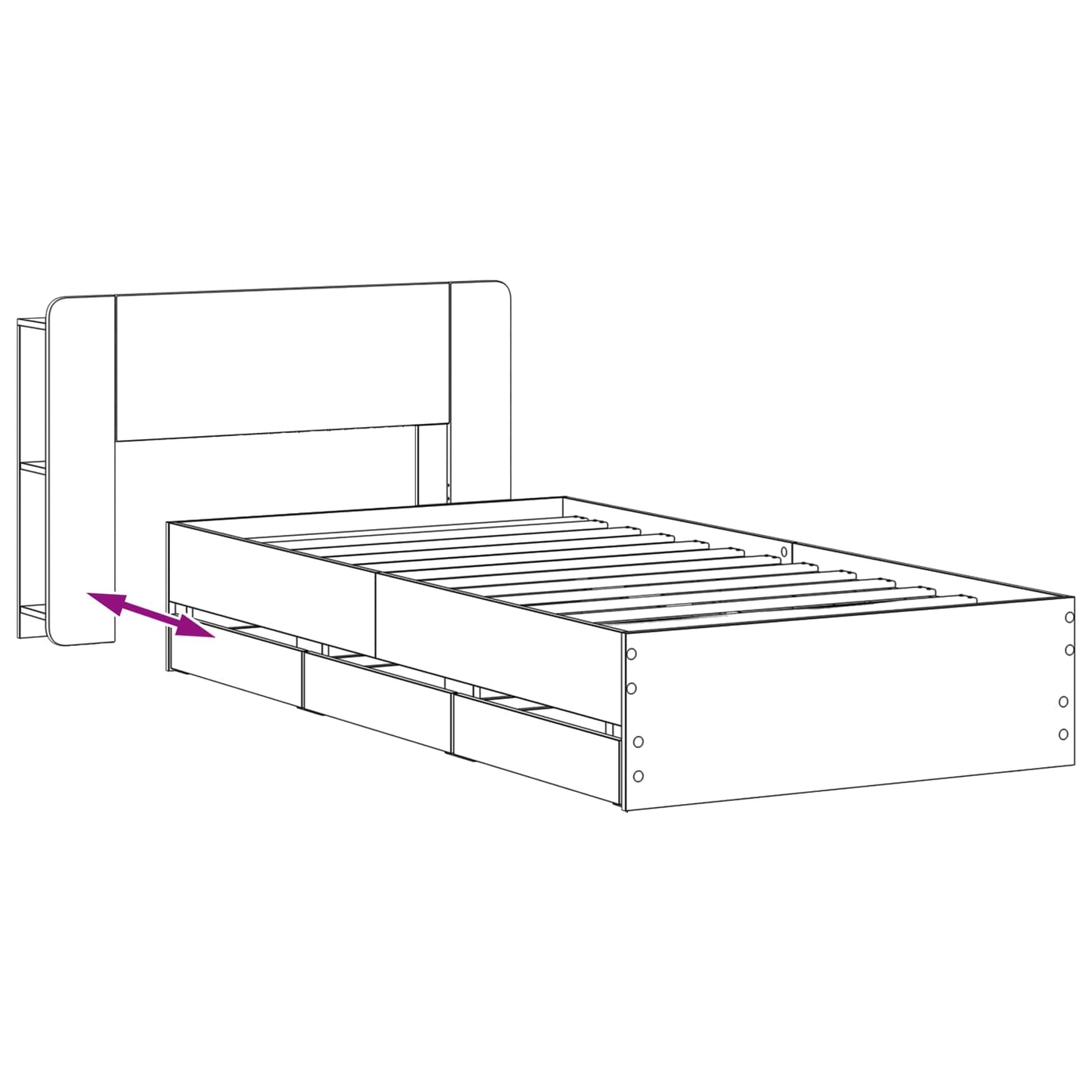 Bedframe met opslag Betongrijs 75 x 190 cm Bewerkt hout