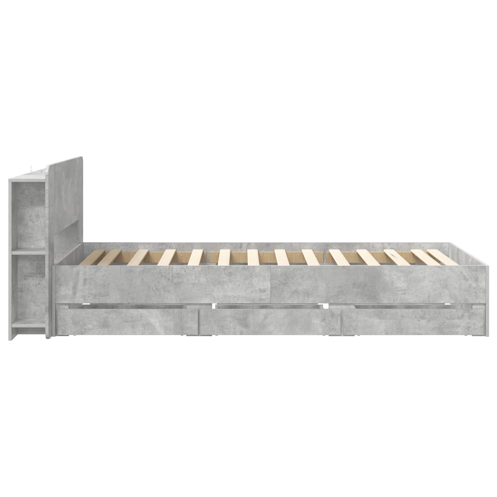 Bedframe met opslag Betongrijs 75 x 190 cm Bewerkt hout