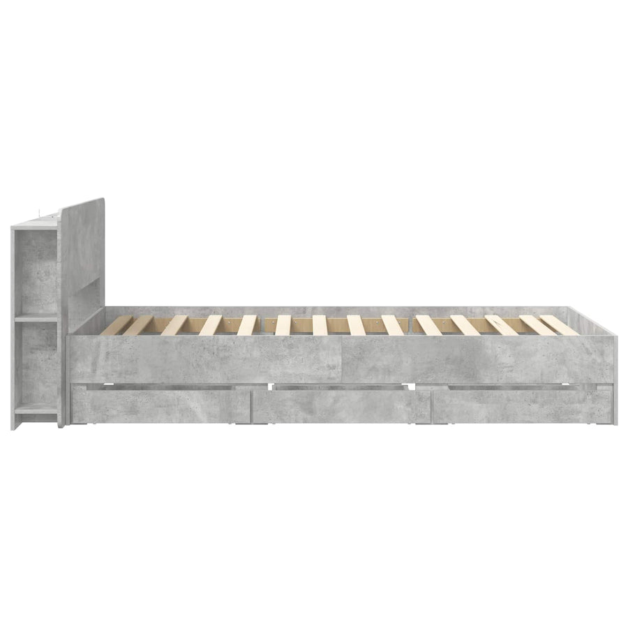 Bedframe met opslag Betongrijs 75 x 190 cm Bewerkt hout