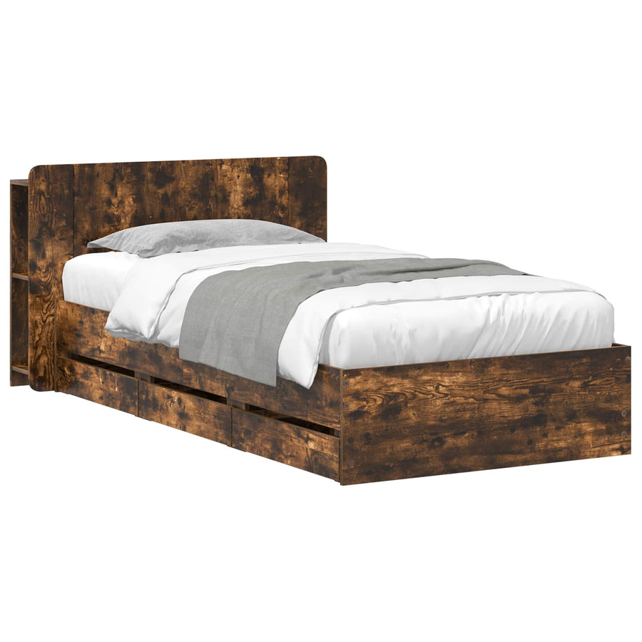 Bedframe met opslag Gerookt eiken 75 x 190 cm Bewerkt hout
