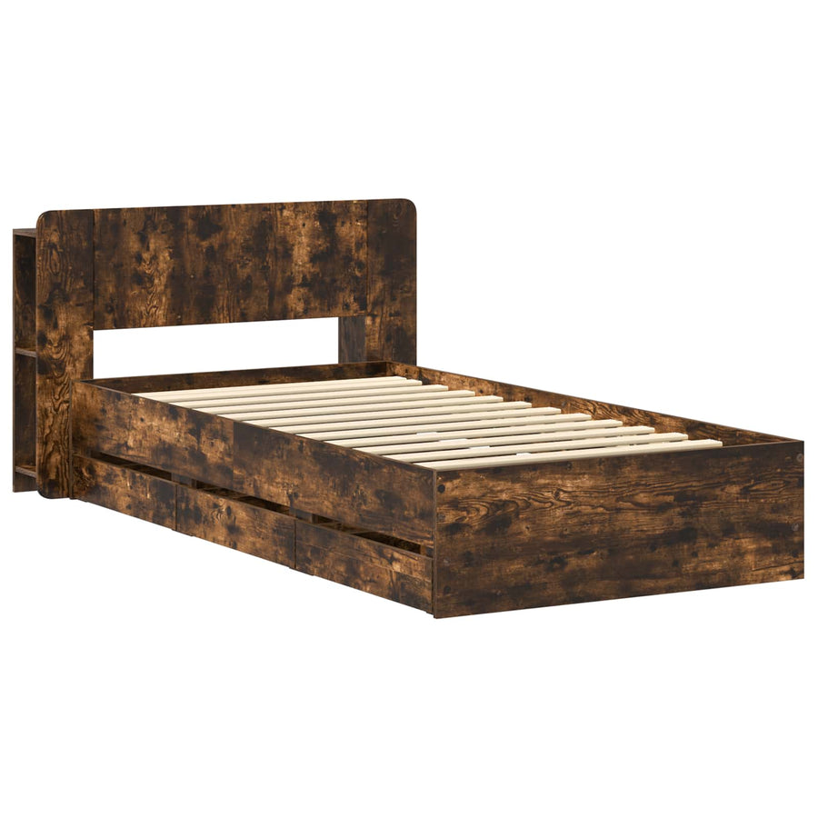 Bedframe met opslag Gerookt eiken 75 x 190 cm Bewerkt hout