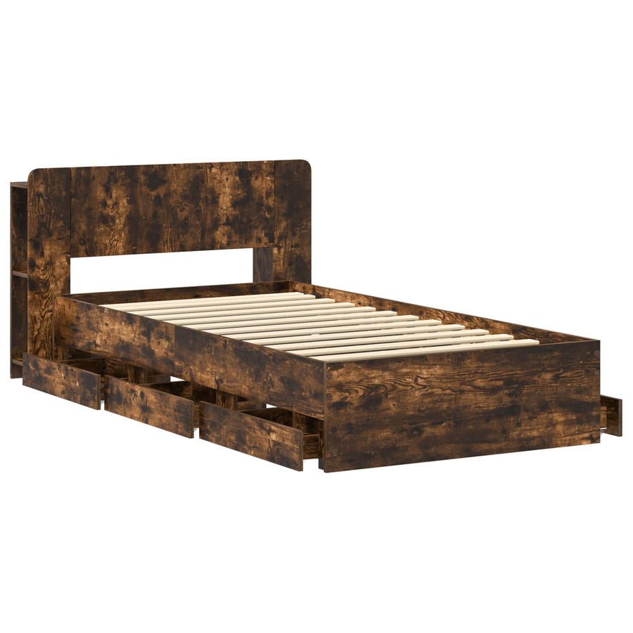 Bedframe met opslag Gerookt eiken 75 x 190 cm Bewerkt hout