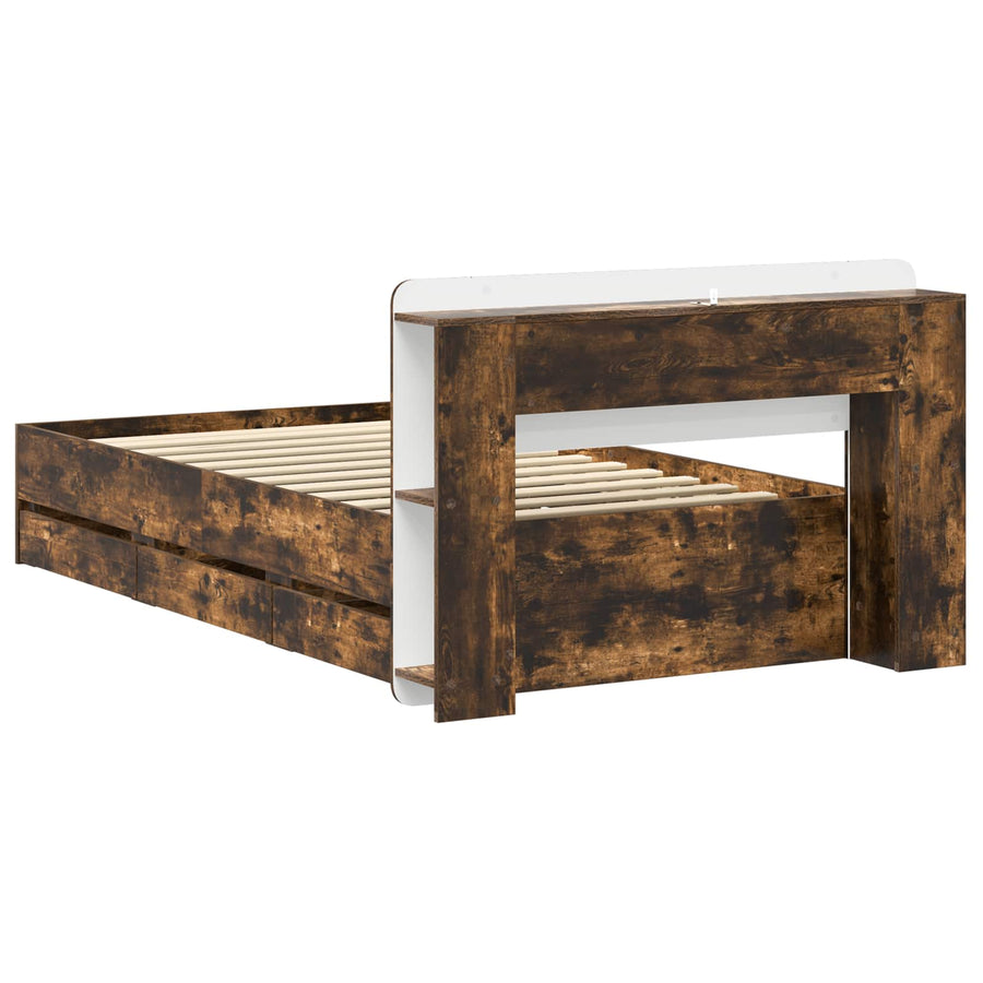 Bedframe met opslag Gerookt eiken 75 x 190 cm Bewerkt hout