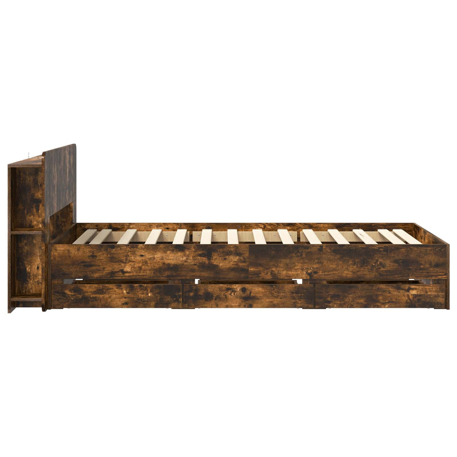 Bedframe met opslag Gerookt eiken 75 x 190 cm Bewerkt hout