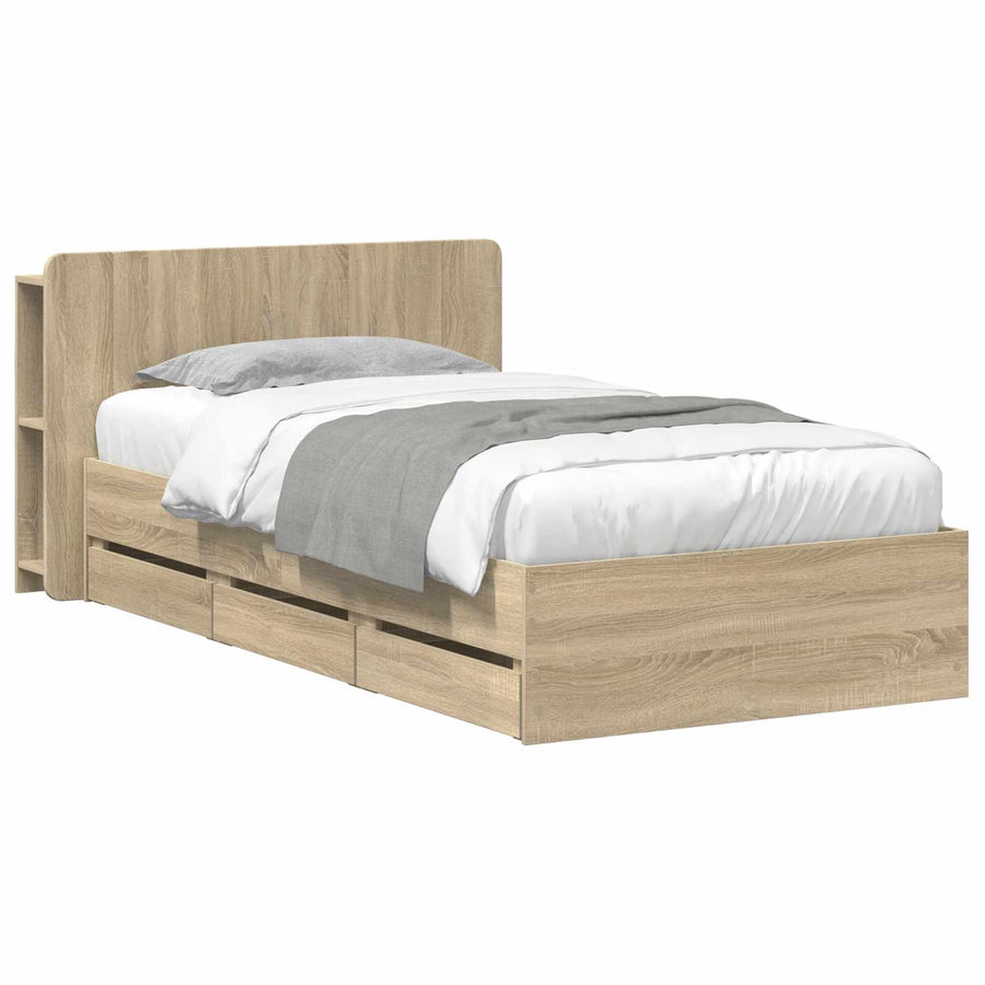 Bedframe met opslag Sonoma Eiken 75 x 190 cm Bewerkt hout
