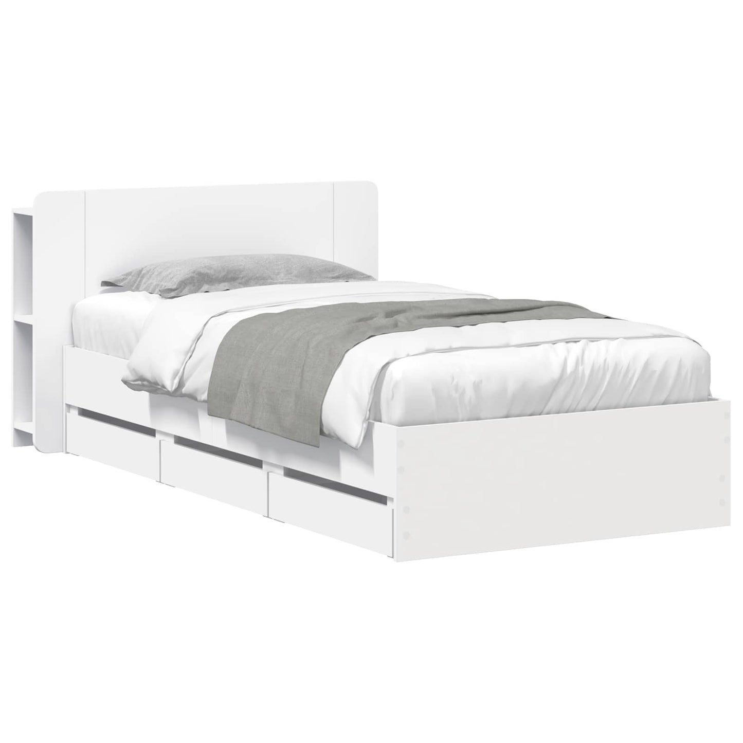 Bedframe met opslag met hoofdeinde Wit 75 x 190 cm Bewerkt hout