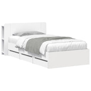 Bedframe 75x190 cm wit bewerkt hout met opbergruimte