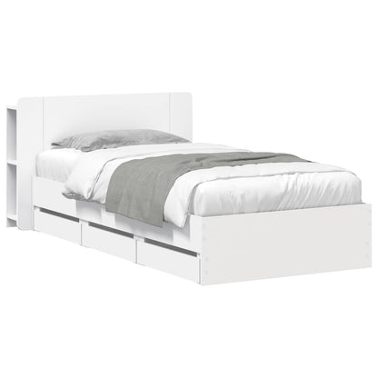 Bedframe met opslag met hoofdeinde Wit 75 x 190 cm Bewerkt hout