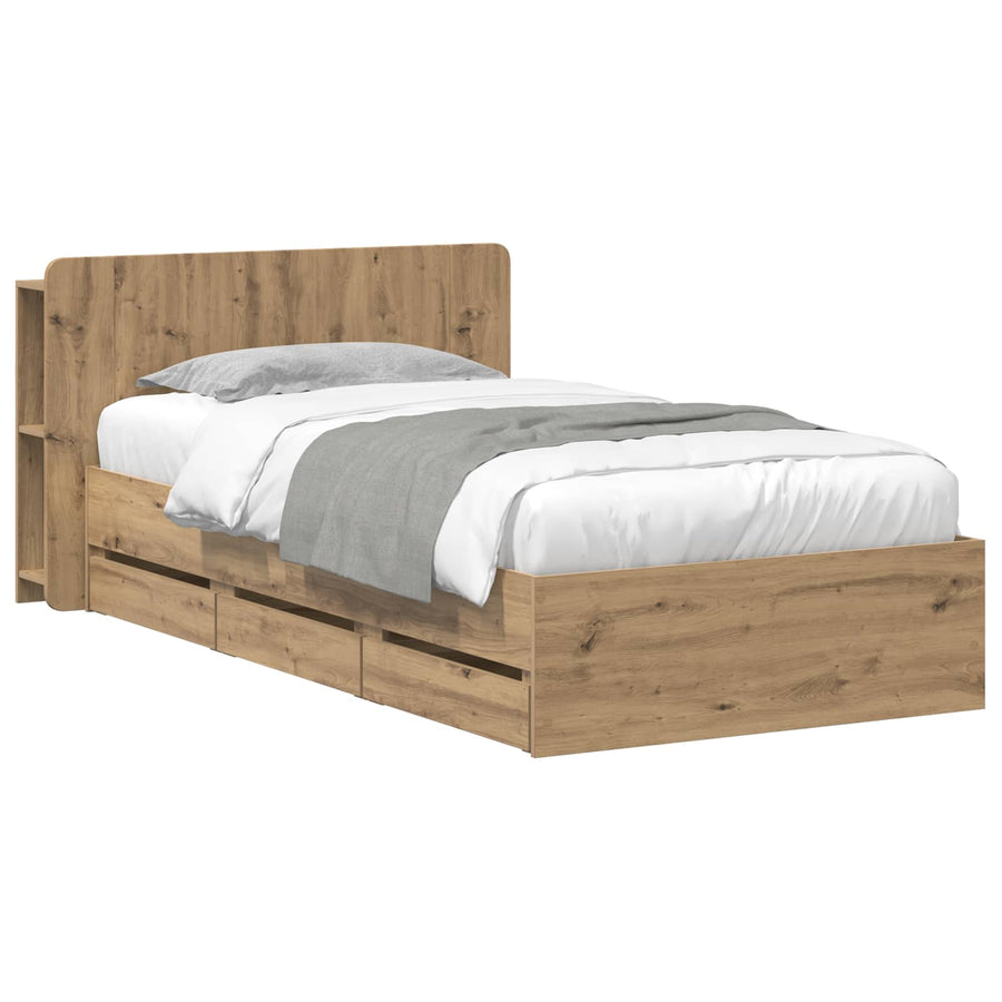 Bedframe met opslag Artisanaal eiken 80 x 200 cm Bewerkt hout