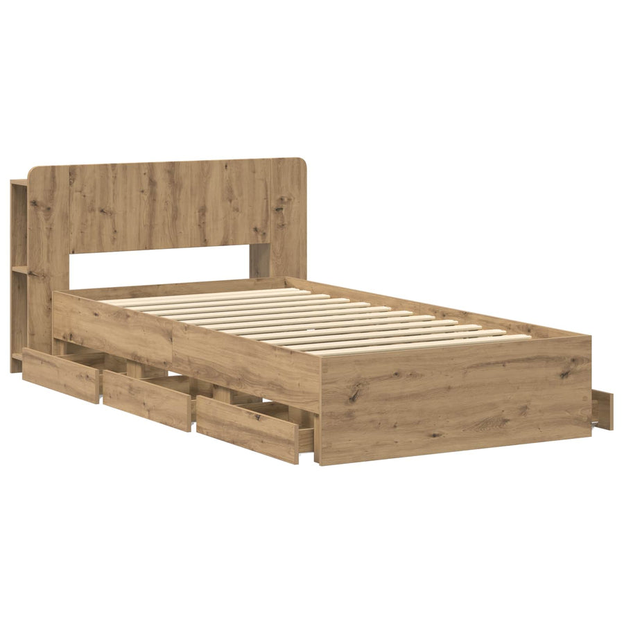 Bedframe met opslag Artisanaal eiken 80 x 200 cm Bewerkt hout