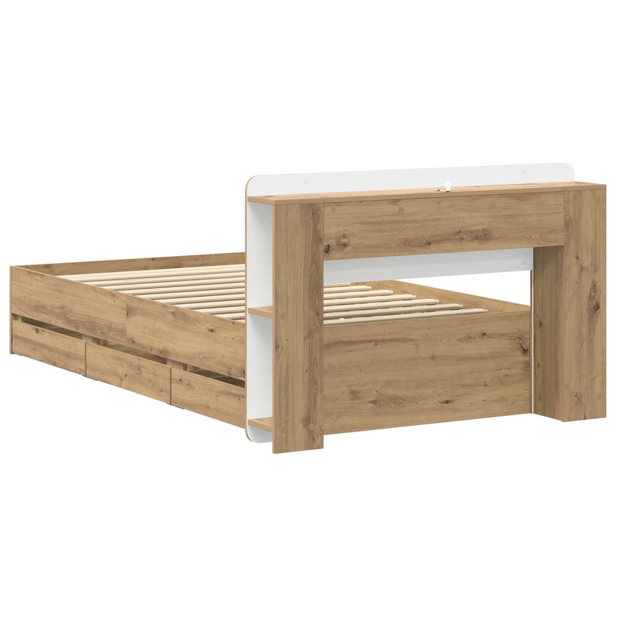 Bedframe met opslag Artisanaal eiken 80 x 200 cm Bewerkt hout