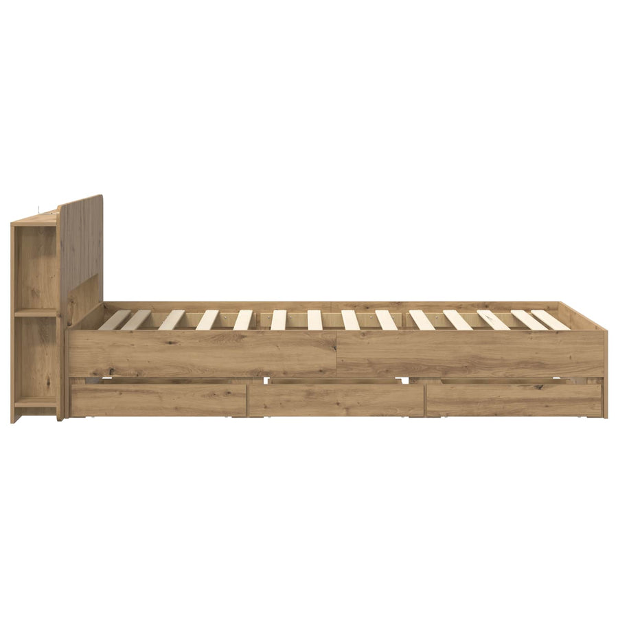 Bedframe met opslag Artisanaal eiken 80 x 200 cm Bewerkt hout