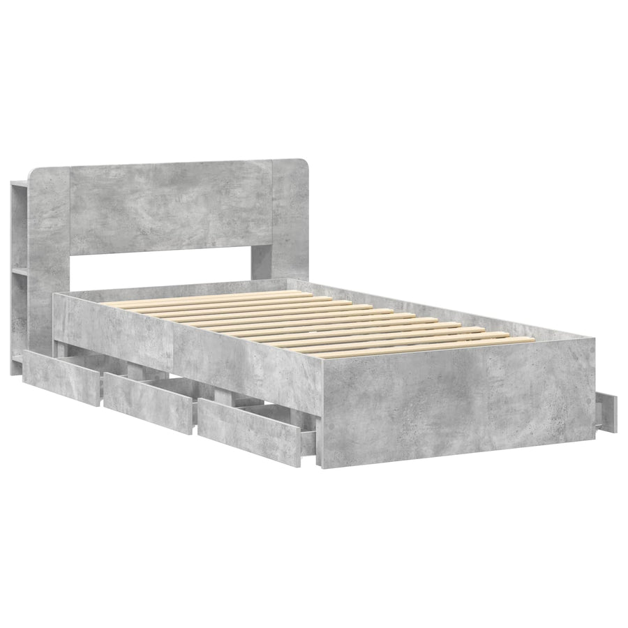 Bedframe met opslag Betongrijs 80 x 200 cm Bewerkt hout