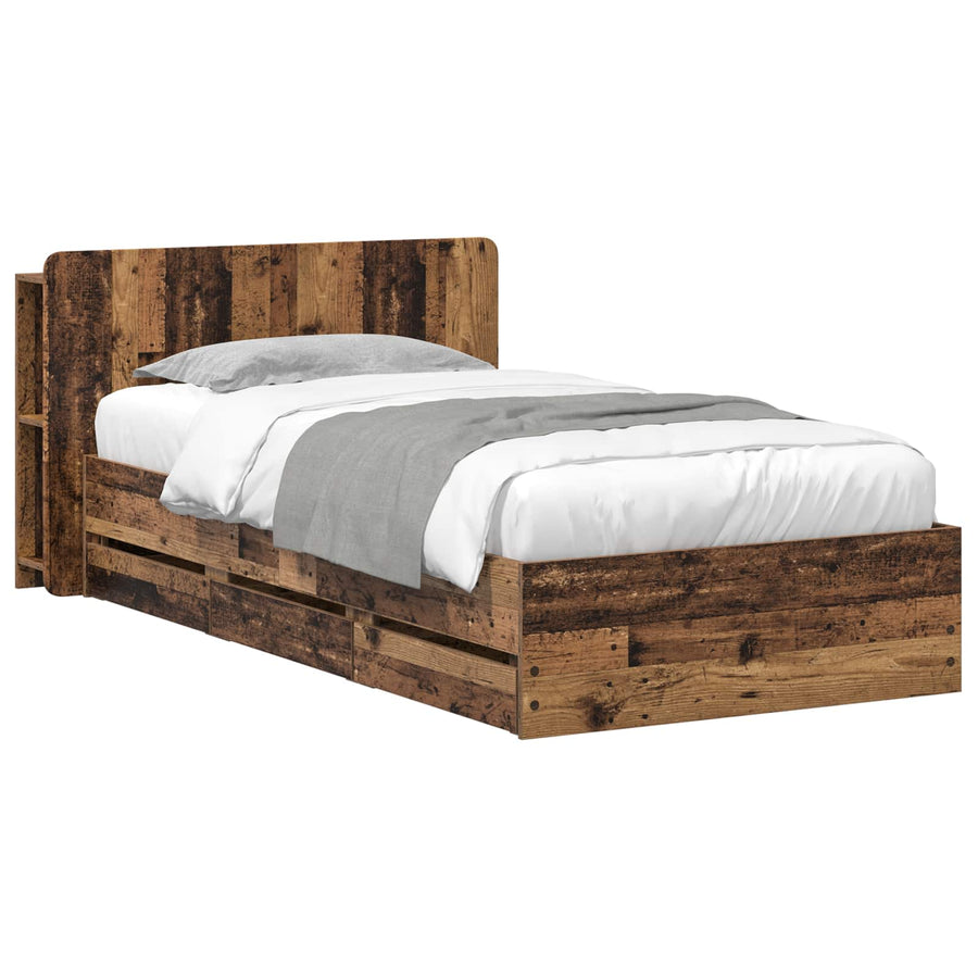 Bedframe met opslag met lade Oud hout 80 x 200 cm Bewerkt hout