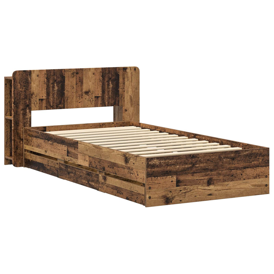 Bedframe met opslag met lade Oud hout 80 x 200 cm Bewerkt hout