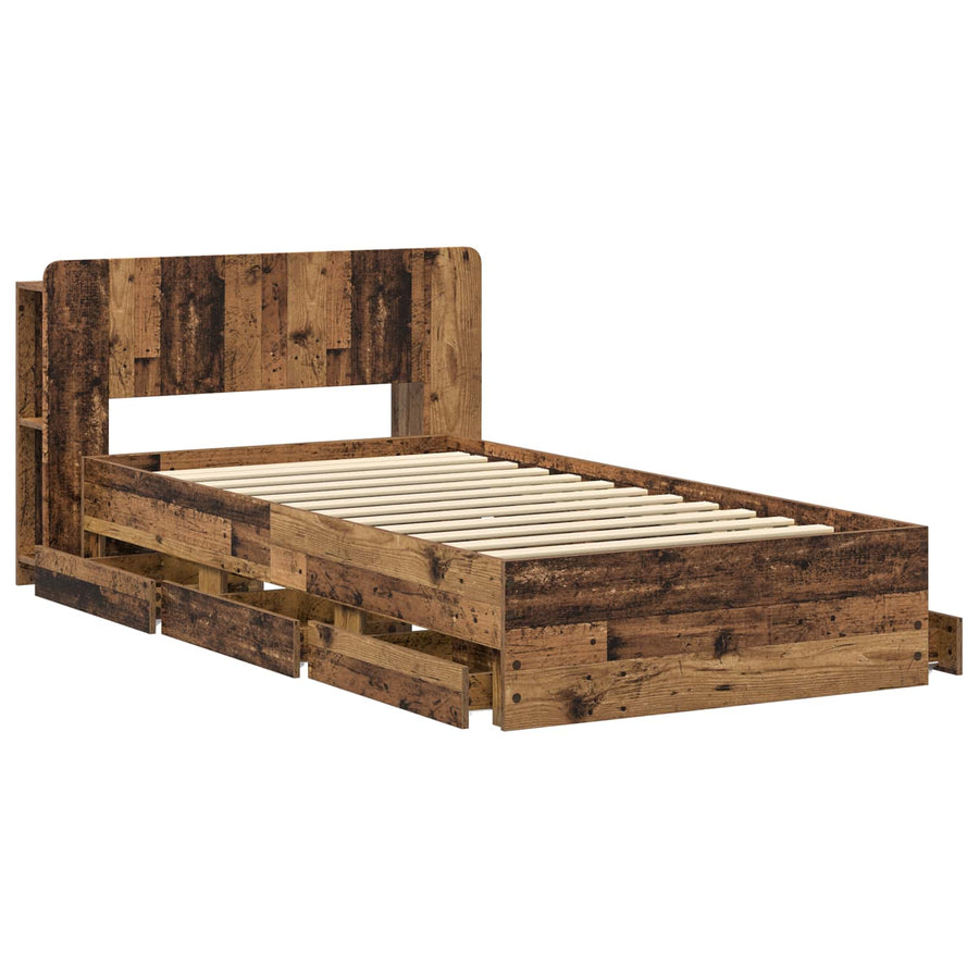 Bedframe met opslag met lade Oud hout 80 x 200 cm Bewerkt hout