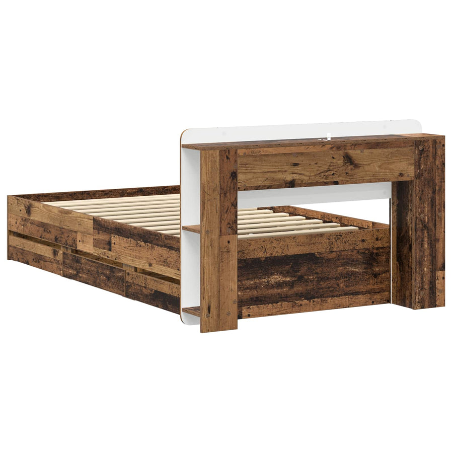 Bedframe met opslag met lade Oud hout 80 x 200 cm Bewerkt hout