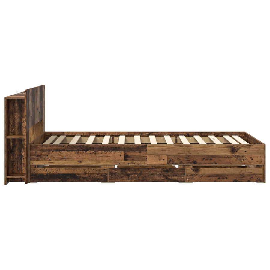 Bedframe met opslag met lade Oud hout 80 x 200 cm Bewerkt hout