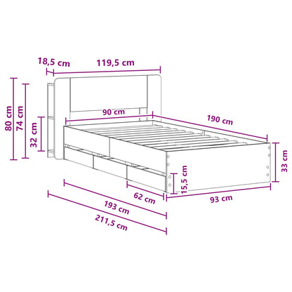Bedframe met opslag Zwart 90 x 190 cm Bewerkt hout