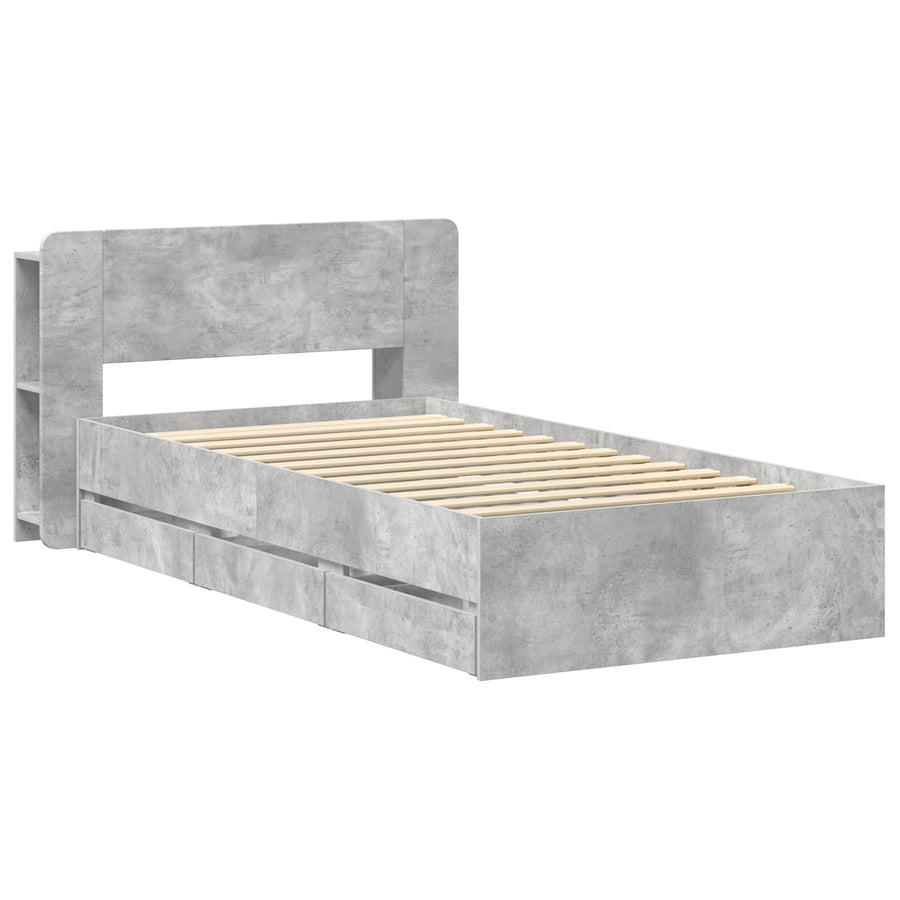 Bedframe met opslag Betongrijs 90 x 190 cm Bewerkt hout
