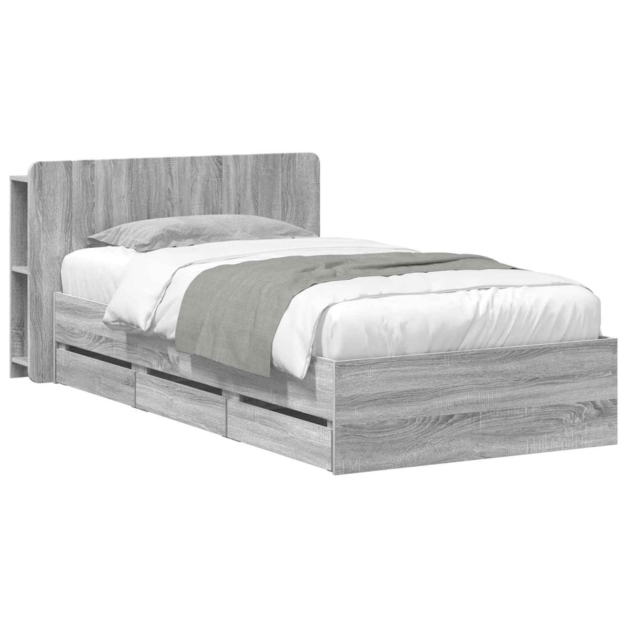 Bedframe met opslag Grijs Sonoma 90 x 190 cm Bewerkt hout