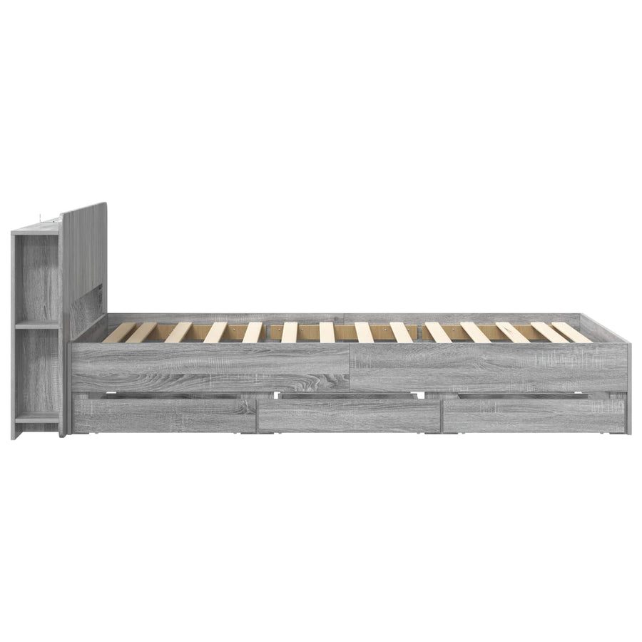 Bedframe met opslag Grijs Sonoma 90 x 190 cm Bewerkt hout