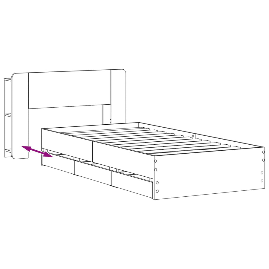 Bedframe met opslag Gerookt eiken 90 x 190 cm Bewerkt hout