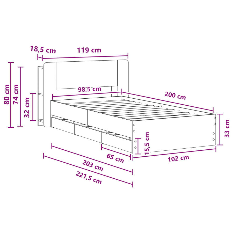 Bedframe met opslag Gerookt eiken 100 x 200 cm Bewerkt hout
