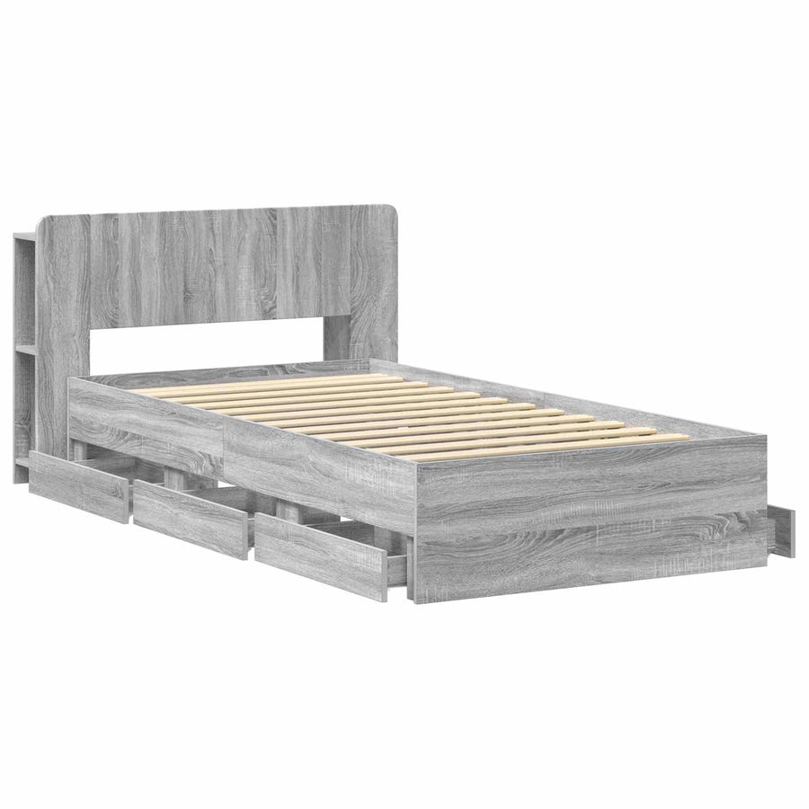 Bedframe met opslag Grijs Sonoma 90 x 200 cm Bewerkt hout