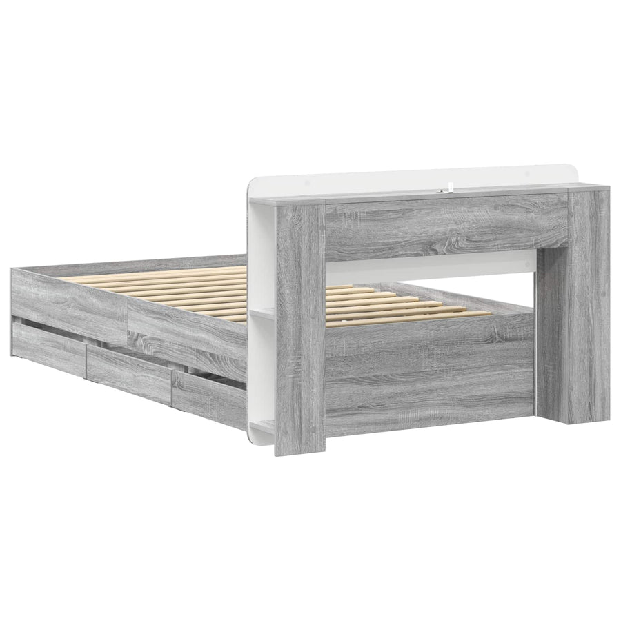 Bedframe met opslag Grijs Sonoma 90 x 200 cm Bewerkt hout
