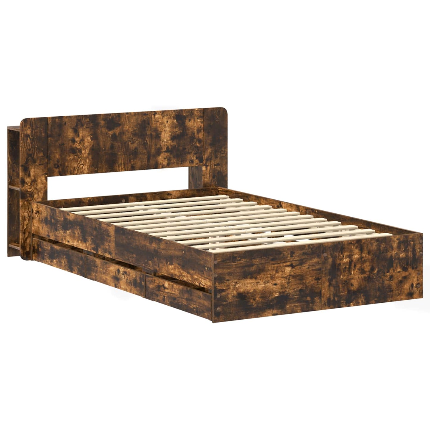 Bedframe met opslag Gerookt eiken 120 x 190 cm Bewerkt hout
