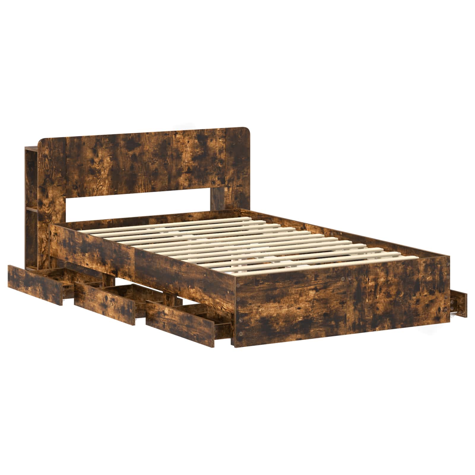 Bedframe met opslag Gerookt eiken 120 x 190 cm Bewerkt hout