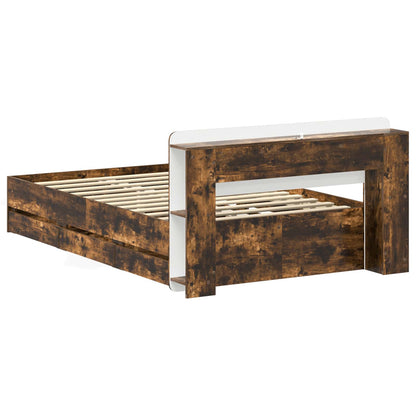 Bedframe met opslag Gerookt eiken 120 x 190 cm Bewerkt hout