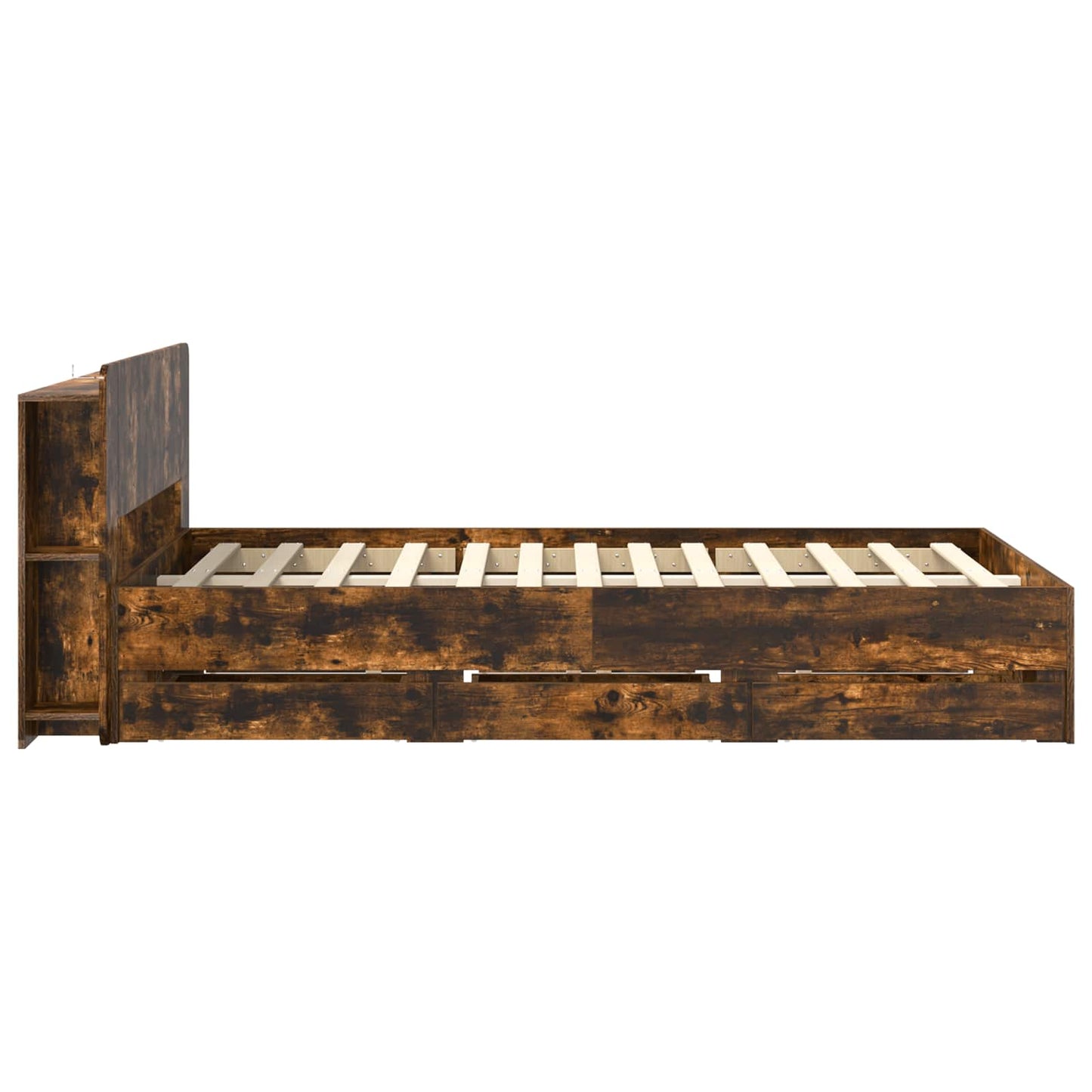 Bedframe met opslag Gerookt eiken 120 x 190 cm Bewerkt hout