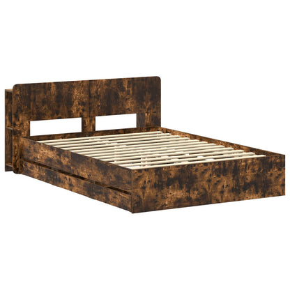 Bedframe met opslag Gerookt eiken 135 x 190 cm Bewerkt hout