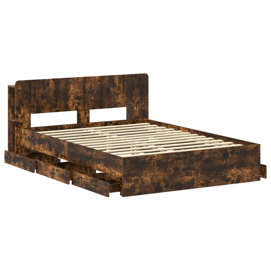 Bedframe met opslag Gerookt eiken 135 x 190 cm Bewerkt hout