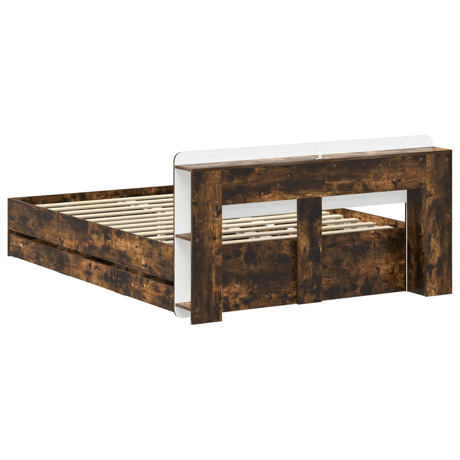 Bedframe met opslag Gerookt eiken 135 x 190 cm Bewerkt hout
