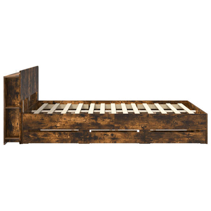Bedframe met opslag Gerookt eiken 135 x 190 cm Bewerkt hout