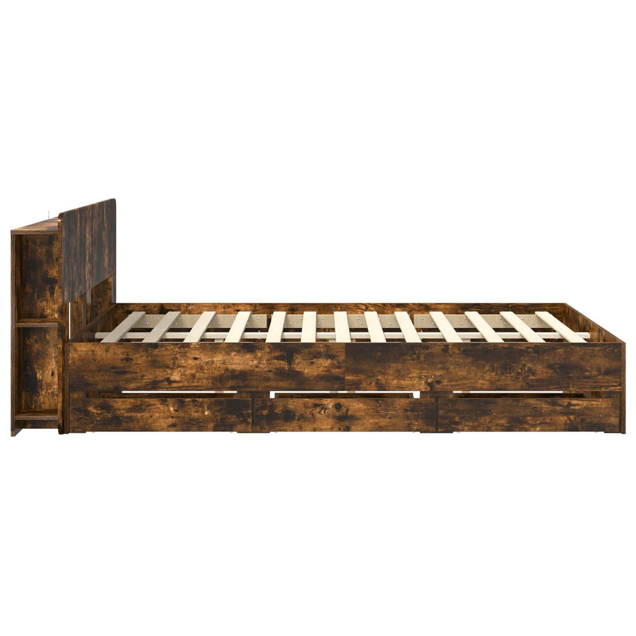 Bedframe met opslag Gerookt eiken 135 x 190 cm Bewerkt hout