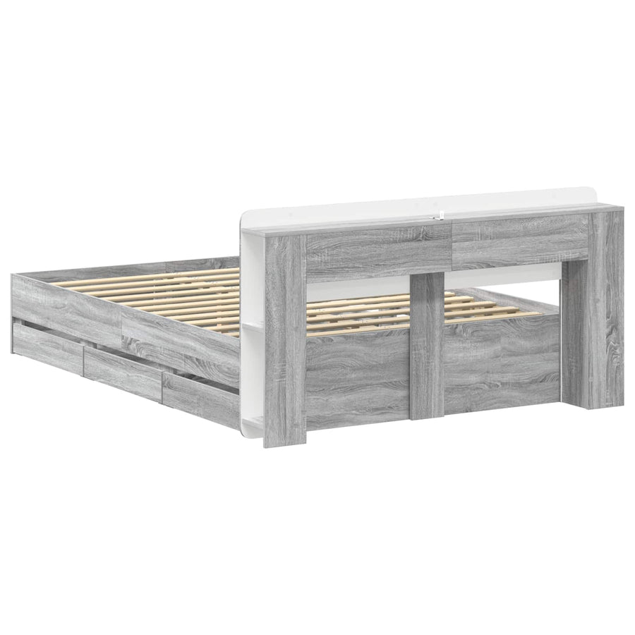 Bedframe met opslag Grijs Sonoma 140 x 200 cm Bewerkt hout