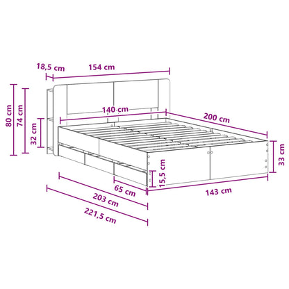 Bedframe met opslag Grijs Sonoma 140 x 200 cm Bewerkt hout