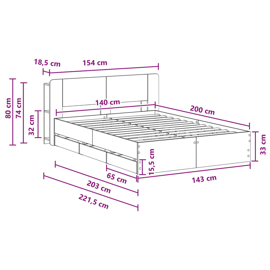 Bedframe met opslag Grijs Sonoma 140 x 200 cm Bewerkt hout