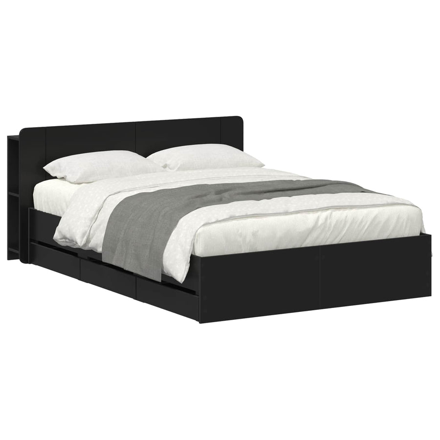 Bedframe met opslag Zwart 150 x 200 cm Bewerkt hout