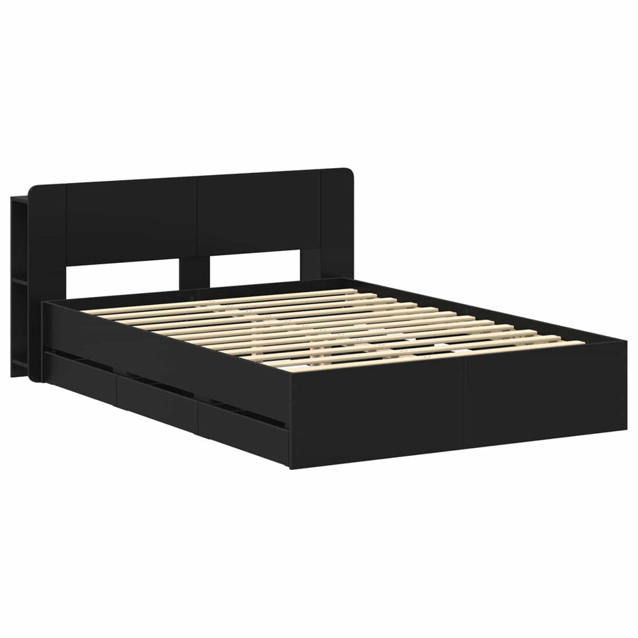 Bedframe met opslag Zwart 150 x 200 cm Bewerkt hout