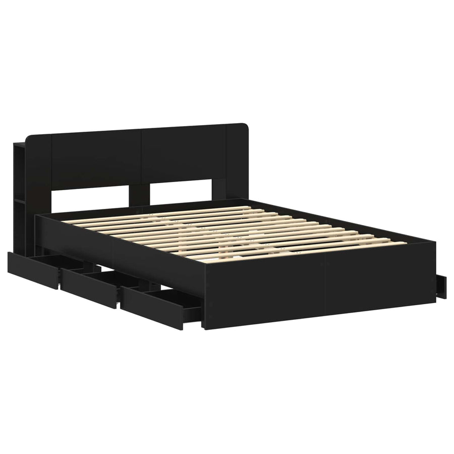 Bedframe met opslag Zwart 150 x 200 cm Bewerkt hout