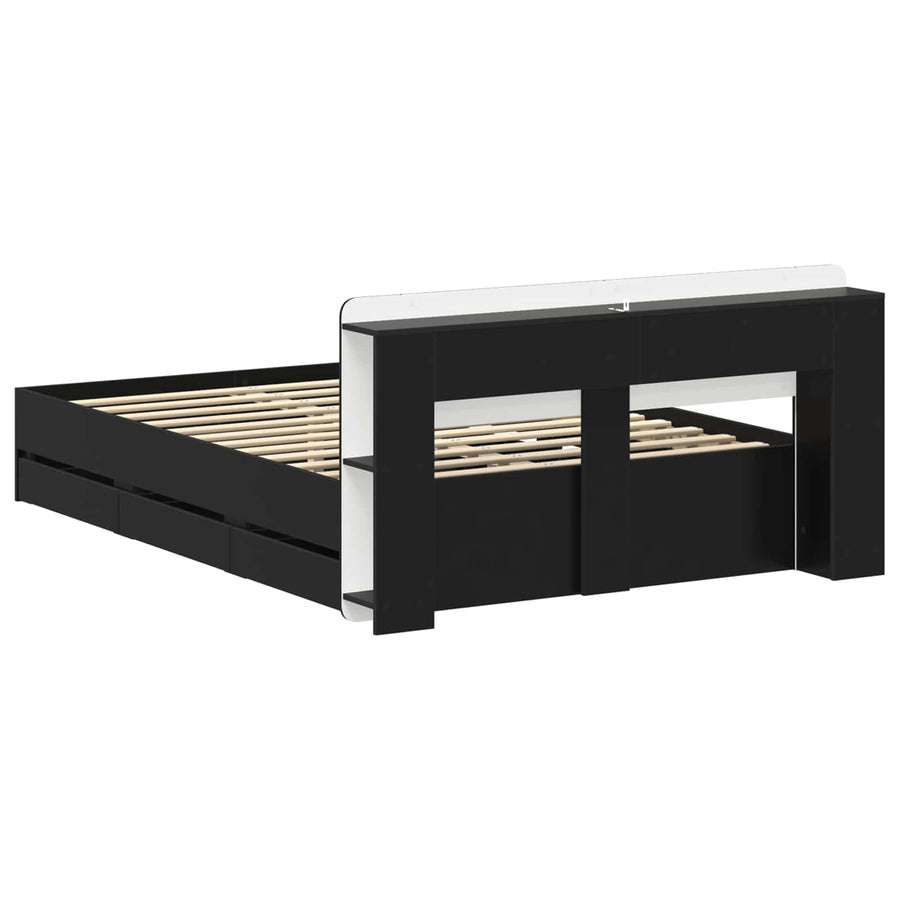 Bedframe met opslag Zwart 150 x 200 cm Bewerkt hout