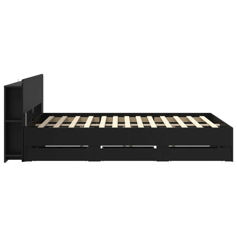 Bedframe met opslag Zwart 150 x 200 cm Bewerkt hout