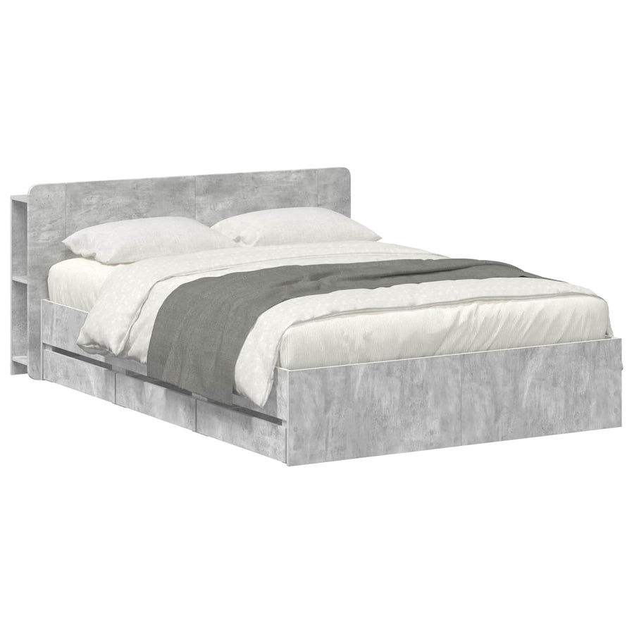 Bedframe met opslag Betongrijs 150 x 200 cm Bewerkt hout
