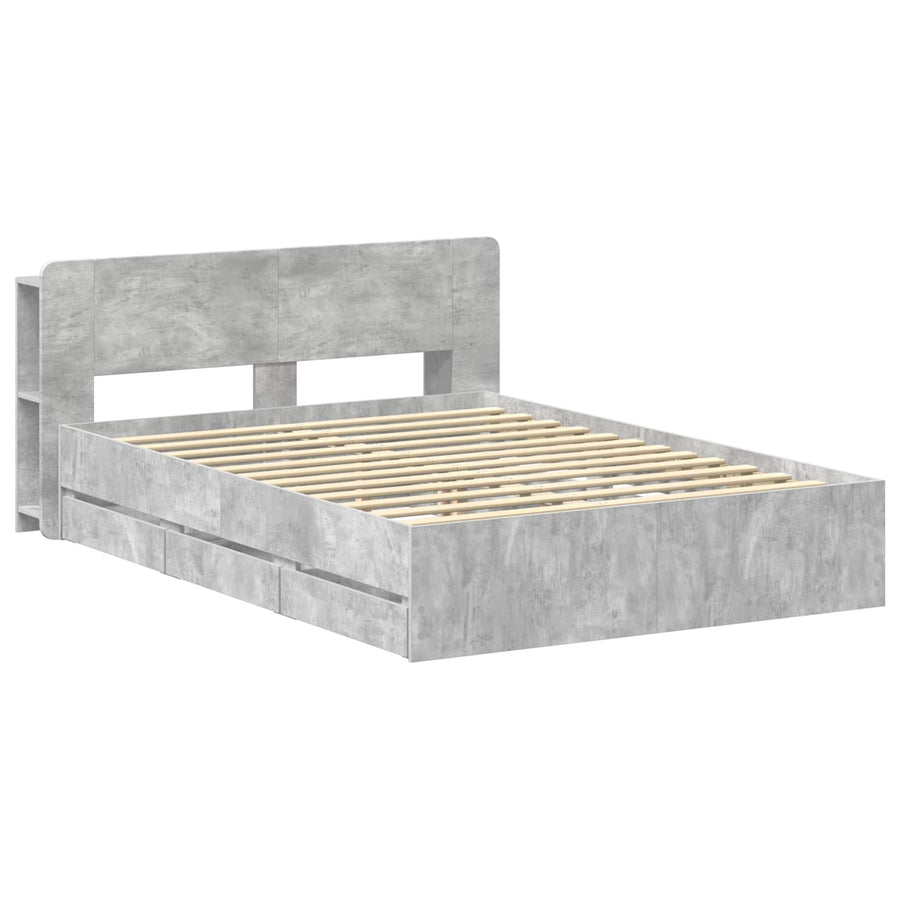 Bedframe met opslag Betongrijs 150 x 200 cm Bewerkt hout